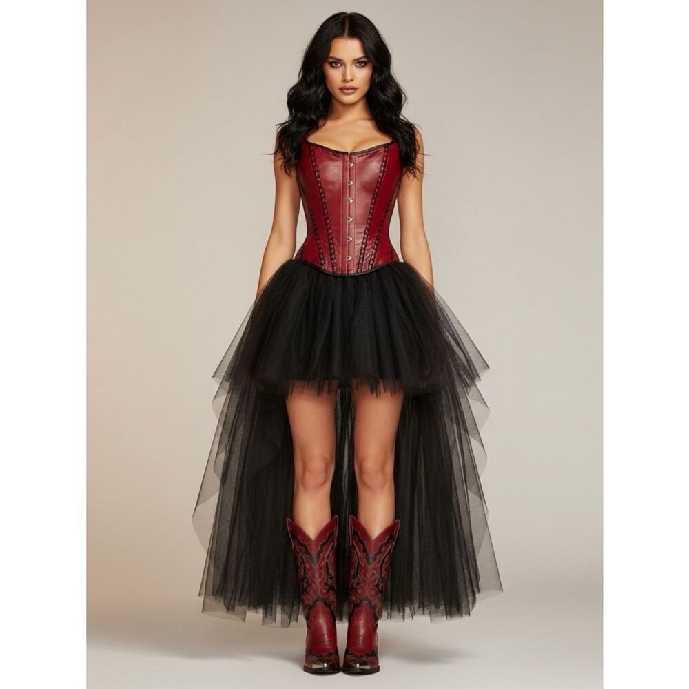 Black High Low Tulle Maxi Skirt - Western Goth Built-in Shorts NWT